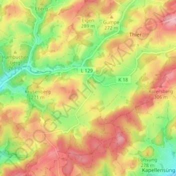 Topografische Karte Alfen, Höhe, Relief