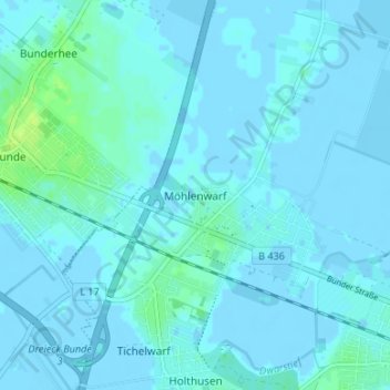 Topografische Karte Möhlenwarf, Höhe, Relief