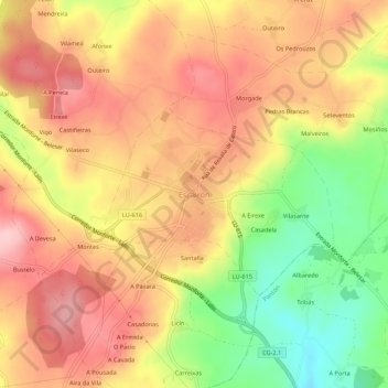 Topografische Karte Escairón, Höhe, Relief