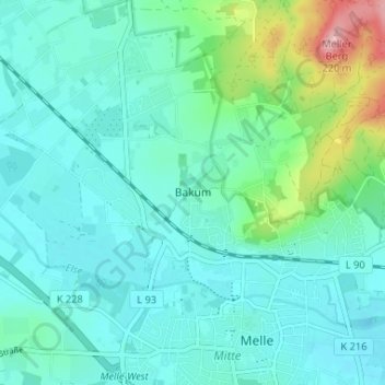 Topografische Karte Bakum, Höhe, Relief