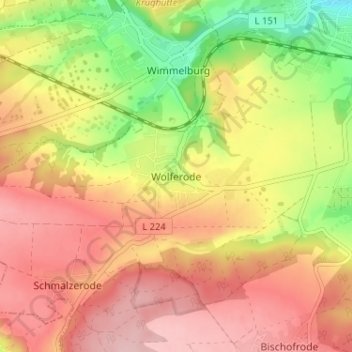 Topografische Karte Wolferode, Höhe, Relief