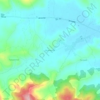 Topografische Karte Делимеђе, Höhe, Relief