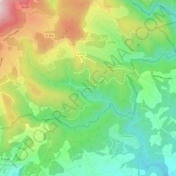 Topografische Karte Fayet, Höhe, Relief