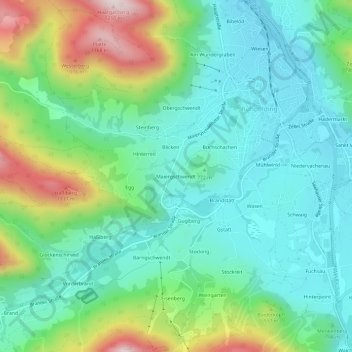 Topografische Karte Maiergschwendt, Höhe, Relief
