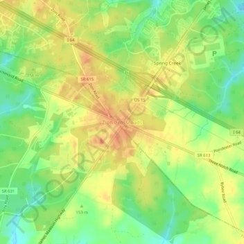 Topografische Karte Zion Crossroads, Höhe, Relief