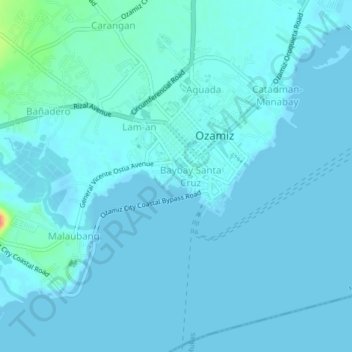 Topografische Karte Baybay San Roque, Höhe, Relief