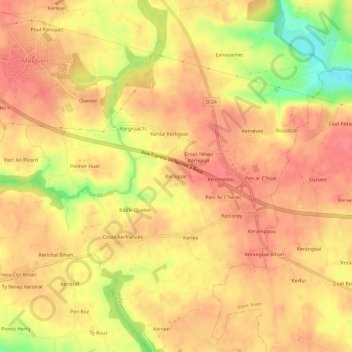 Topografische Karte Kerligoar, Höhe, Relief