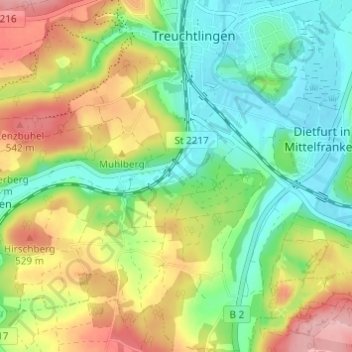 Topografische Karte Dickmühle, Höhe, Relief