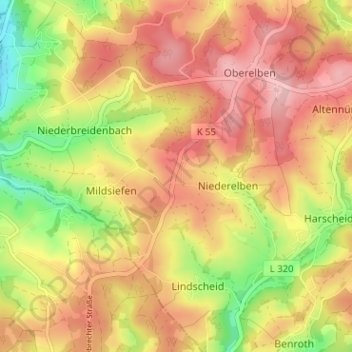 Topografische Karte Grunewald, Höhe, Relief