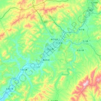 Topografische Karte Baishan, Höhe, Relief