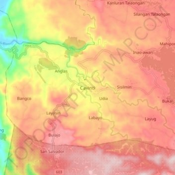 Topografische Karte Cavinti, Höhe, Relief