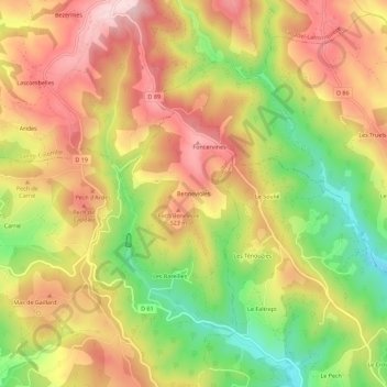 Topografische Karte Bennevioles, Höhe, Relief
