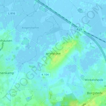 Topografische Karte Jeringhave, Höhe, Relief