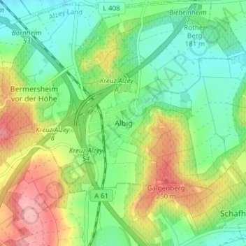 Topografische Karte Albig, Höhe, Relief