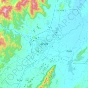 Topografische Karte Chiang Rai, Höhe, Relief