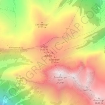 Topografische Karte Seespitze, Höhe, Relief