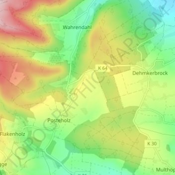 Topografische Karte Rodenbeck, Höhe, Relief