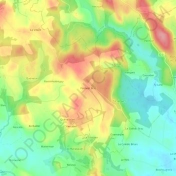 Topografische Karte Penhoët Braz, Höhe, Relief
