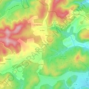 Topografische Karte Mas de la Baraque, Höhe, Relief