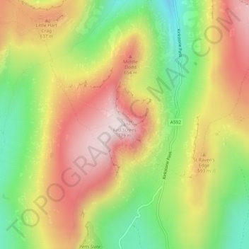 Topografische Karte Red Screes, Höhe, Relief