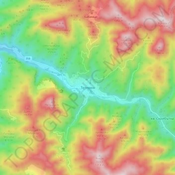 Topografische Karte Тетевен, Höhe, Relief