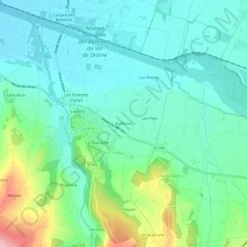 Topografische Karte Buffieres, Höhe, Relief