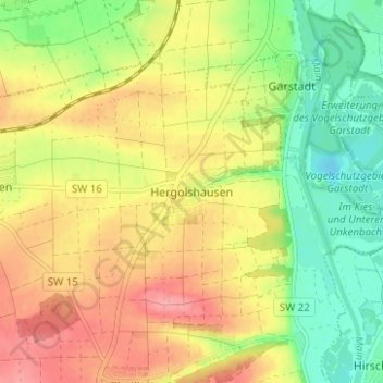 Topografische Karte Hergolshausen, Höhe, Relief