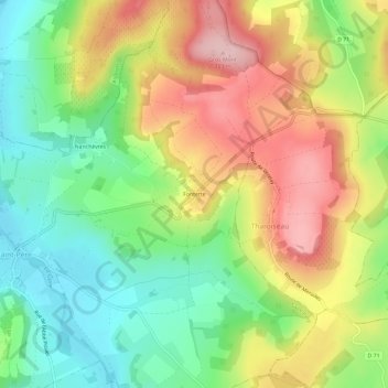 Topografische Karte Fontette, Höhe, Relief