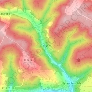 Topografische Karte Nassach, Höhe, Relief