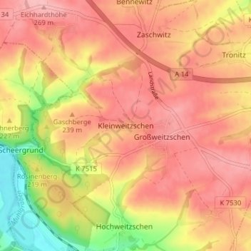 Topografische Karte Kleinweitzschen, Höhe, Relief