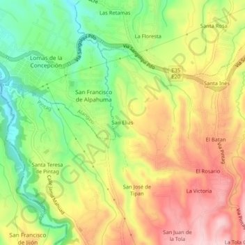Topografische Karte San Elias, Höhe, Relief