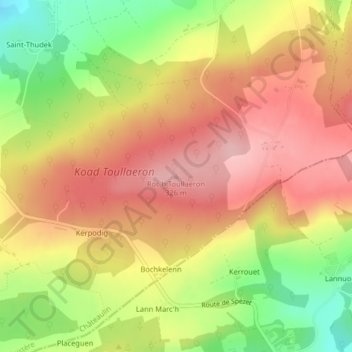 Topografische Karte Roc'h Toullaeron, Höhe, Relief