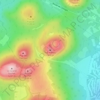 Topografische Karte Puy Pariou, Höhe, Relief