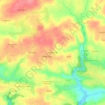 Topografische Karte Stang Mesfall, Höhe, Relief