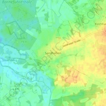 Topografische Karte Sandhatten, Höhe, Relief