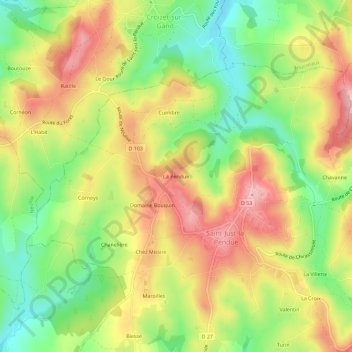 Topografische Karte La Pendue, Höhe, Relief
