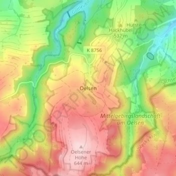 Topografische Karte Oelsen, Höhe, Relief