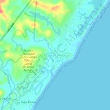 Topografische Karte Costa do Sauípe, Höhe, Relief