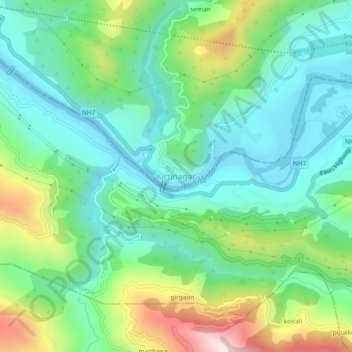 Topografische Karte Kirtinagar, Höhe, Relief