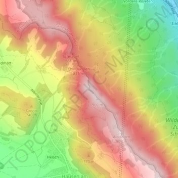 Topografische Karte Bürglen, Höhe, Relief
