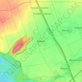 Topografische Karte Blösien, Höhe, Relief