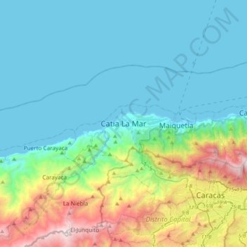 Topografische Karte Catia La Mar, Höhe, Relief