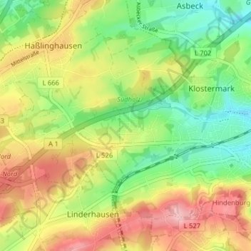 Topografische Karte Bruchmühle, Höhe, Relief