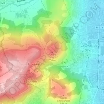 Topografische Karte Puy de Var, Höhe, Relief
