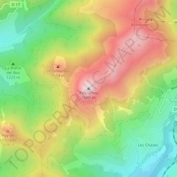 Topografische Karte Puy Griou, Höhe, Relief