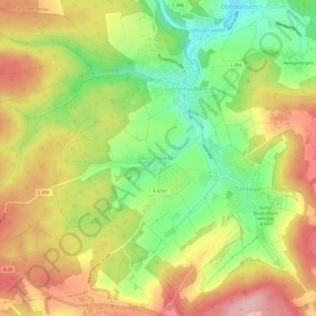 Topografische Karte Hörschweiler, Höhe, Relief