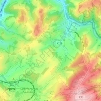 Topografische Karte Windrath, Höhe, Relief