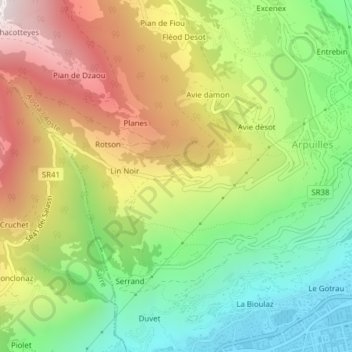 Topografische Karte Lin Blanc, Höhe, Relief