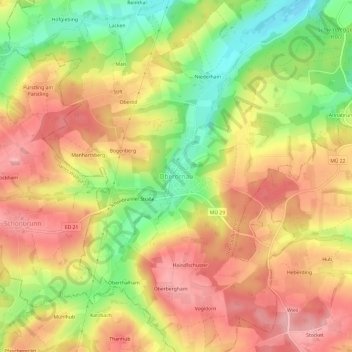 Topografische Karte Oberornau, Höhe, Relief