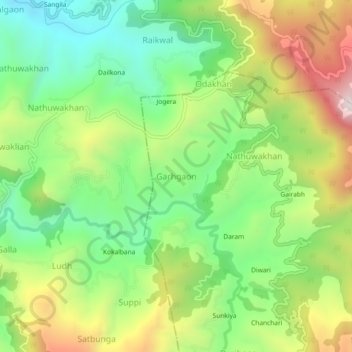 Topografische Karte Garhgaon, Höhe, Relief